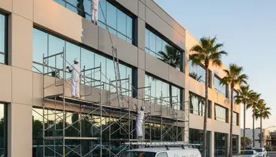 Professional commercial painters working on an office exterior in Saint Louis, MO