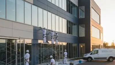 Professional commercial painters finishing office exterior in Saint Louis, MO