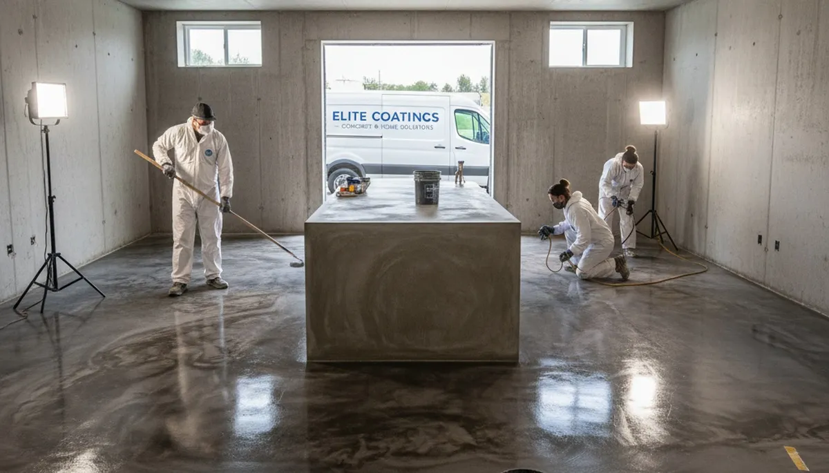 Professional concrete staining on patio by house painters in Saint Louis, MO