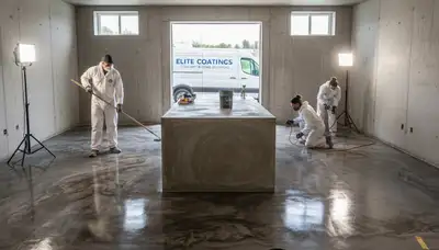Professional concrete staining on patio by house painters in Saint Louis, MO