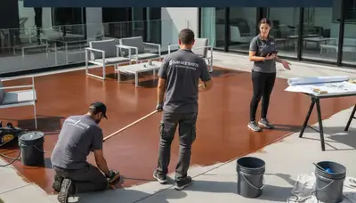 Professional concrete staining on patio by house painters in Saint Louis, MO