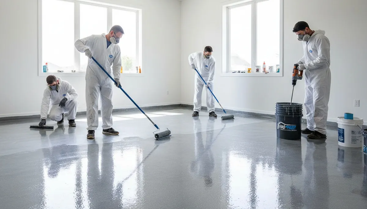 Epoxy floor coating in Saint Louis MO garage by professional painters for durable, glossy finish