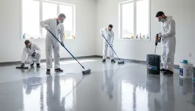 Epoxy floor coating in Saint Louis MO garage by professional painters for durable, glossy finish