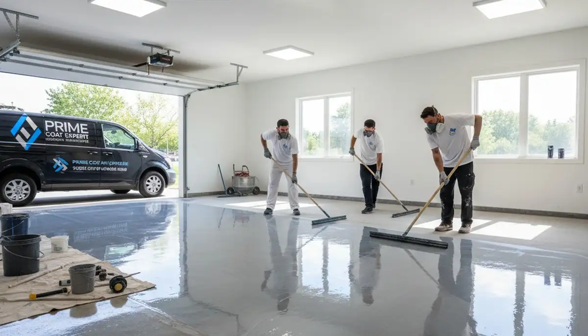 Epoxy floor coating installation by professional painters in Saint Louis, MO garage