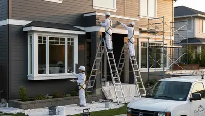Professional exterior house painters in Saint Louis, MO applying fresh paint to home siding