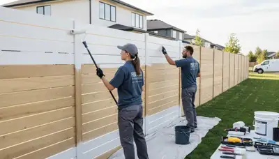 Professional fence painters in Saint Louis, MO applying durable outdoor paint for long-lasting protection