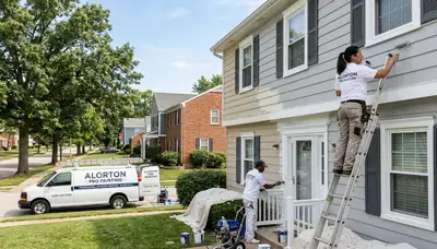 Professional house painters working on exterior home in Saint Louis, MO