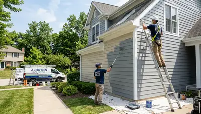 Professional house painters working on exterior home in Saint Louis, MO