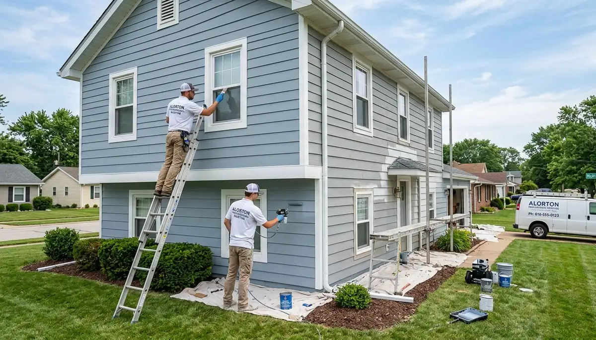 Professional house painters working on residential exterior in Saint Louis, MO