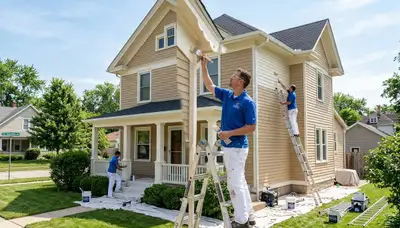 Professional house painters working on exterior home in Saint Louis MO