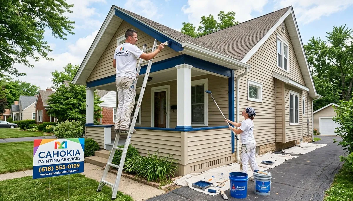 Professional house painters working on home exterior in Saint Louis, MO