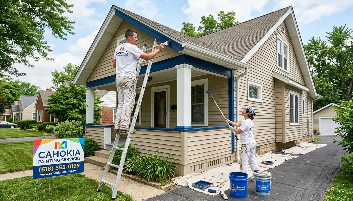 Professional house painters working on home exterior in Saint Louis, MO