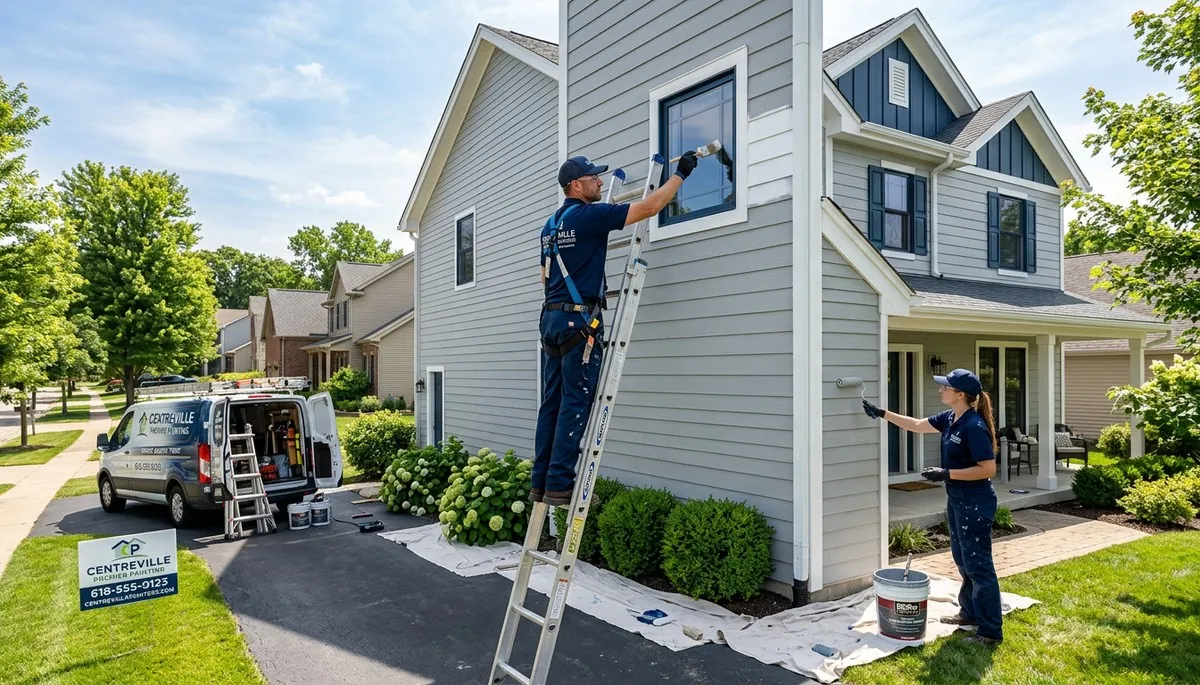 Professional house painters working on residential exterior in Saint Louis MO
