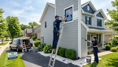 Professional house painters working on residential exterior in Saint Louis MO