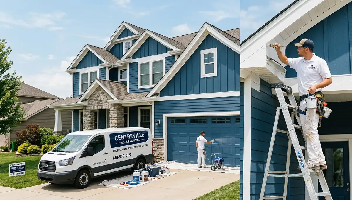 Professional house painters working on residential exterior in Saint Louis MO