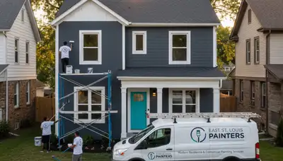 Professional house painters working on exterior home in Saint Louis MO
