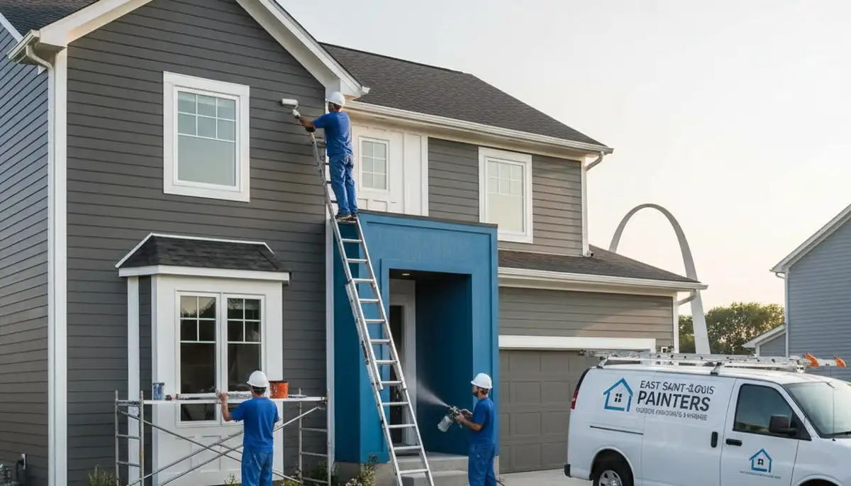 Professional house painters working on home exterior in Saint Louis MO