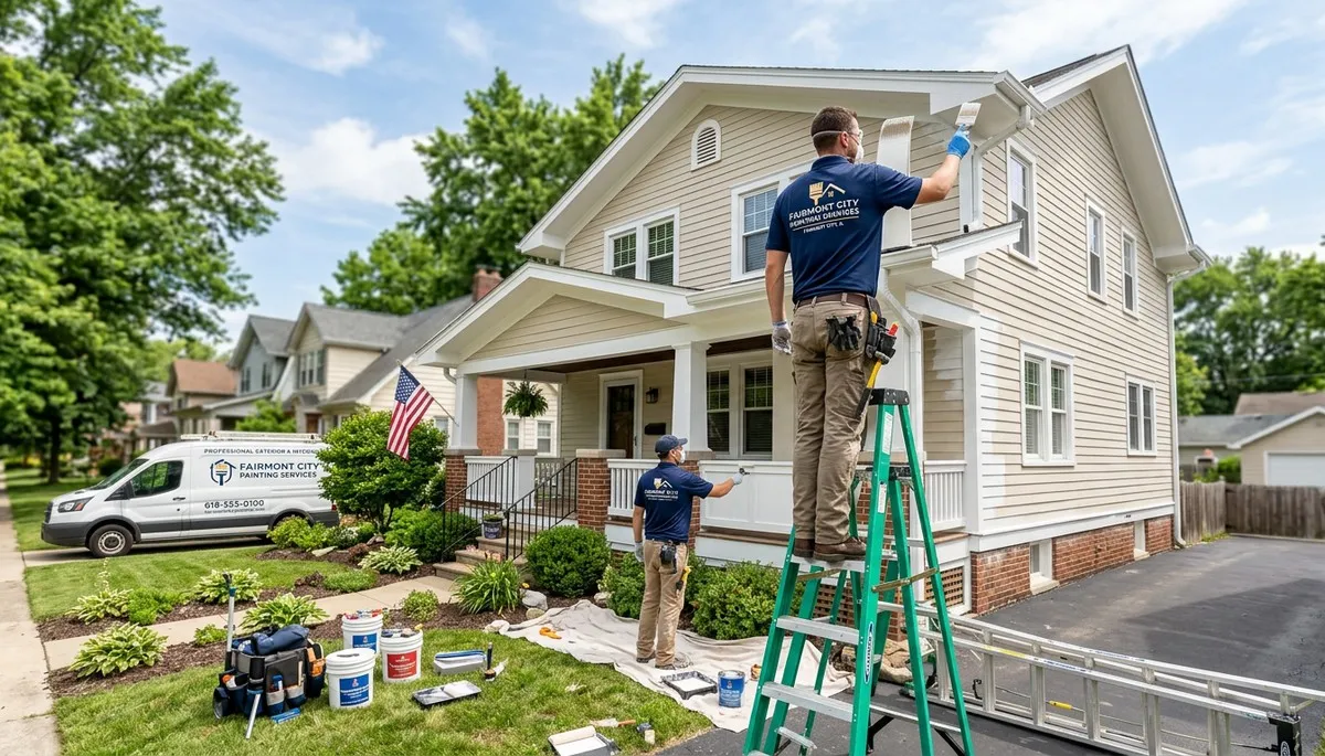 Professional house painters in Saint Louis MO applying fresh exterior paint to a residential home