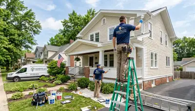 Professional house painters in Saint Louis MO applying fresh exterior paint to a residential home