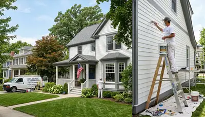 Professional house painters working on residential exterior in Saint Louis MO
