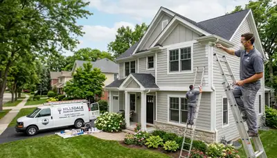 Professional house painters working on residential exterior in Saint Louis MO