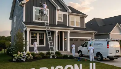 Professional house painters working on exterior home in Saint Louis MO