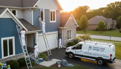 Professional house painters working on residential exterior in Saint Louis MO