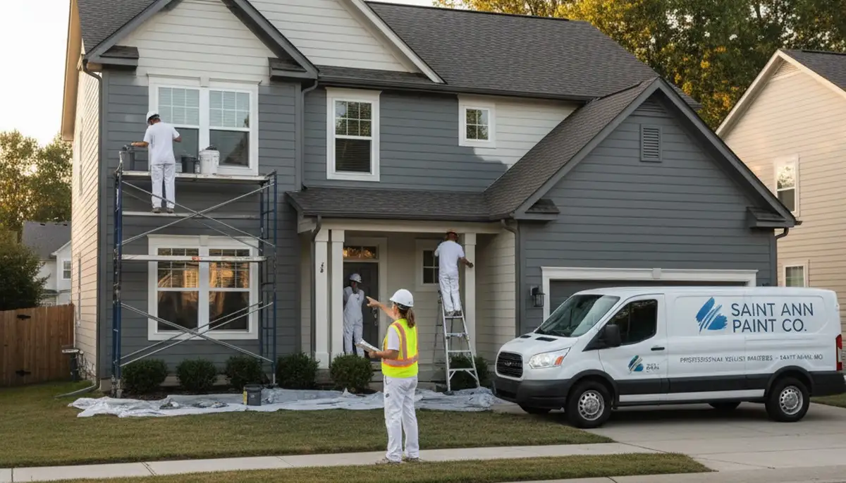 Professional house painters in Saint Louis MO applying fresh exterior paint to a residential home