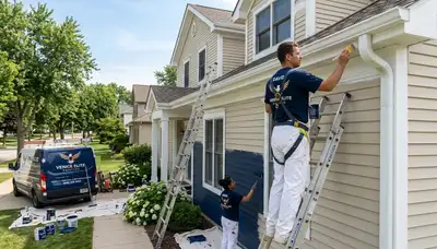 Professional house painters working on residential exterior in Saint Louis, MO