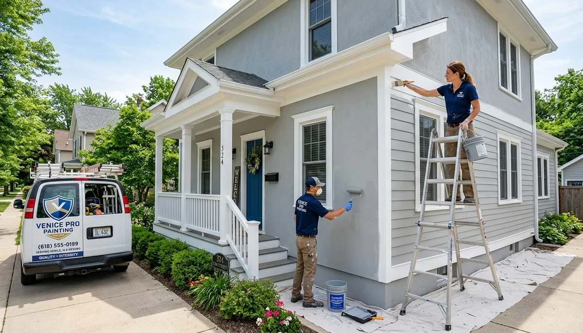 Professional house painters working on exterior home in Saint Louis MO