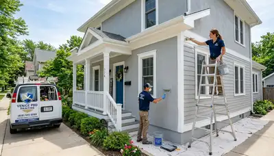 Professional house painters working on exterior home in Saint Louis MO