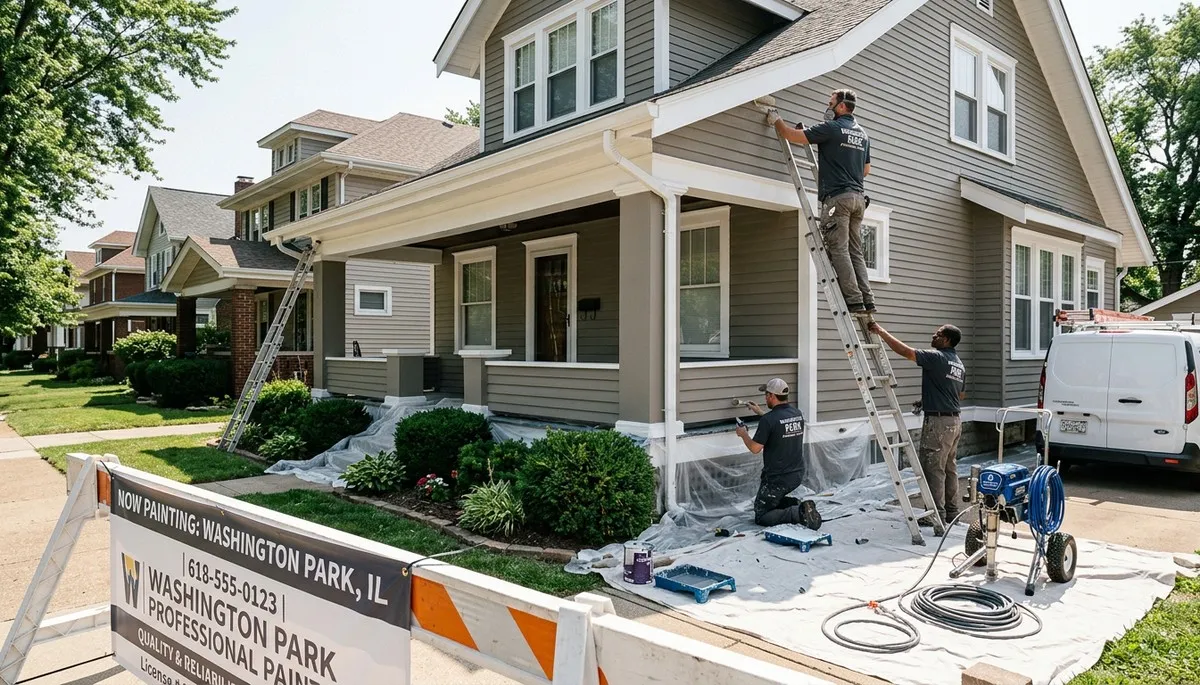 Professional house painters working on residential exterior in Saint Louis MO