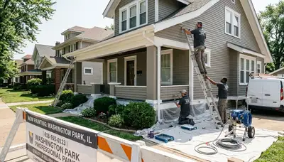 Professional house painters working on residential exterior in Saint Louis MO