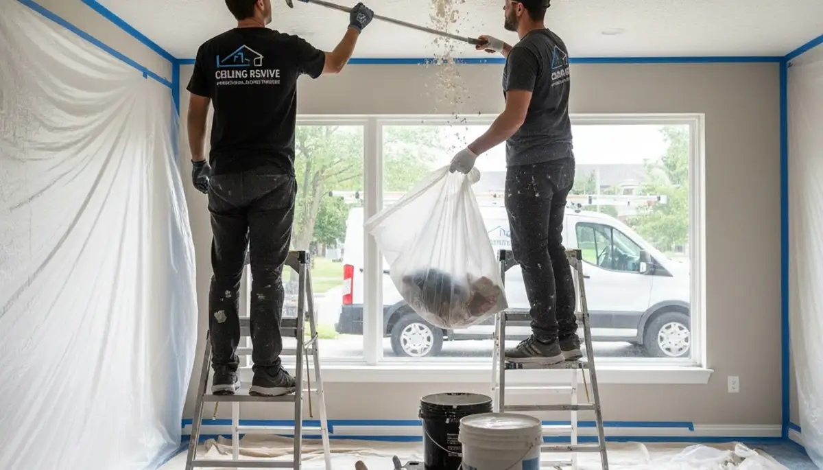 Professional popcorn ceiling removal in Saint Louis MO home by expert ceiling painters
