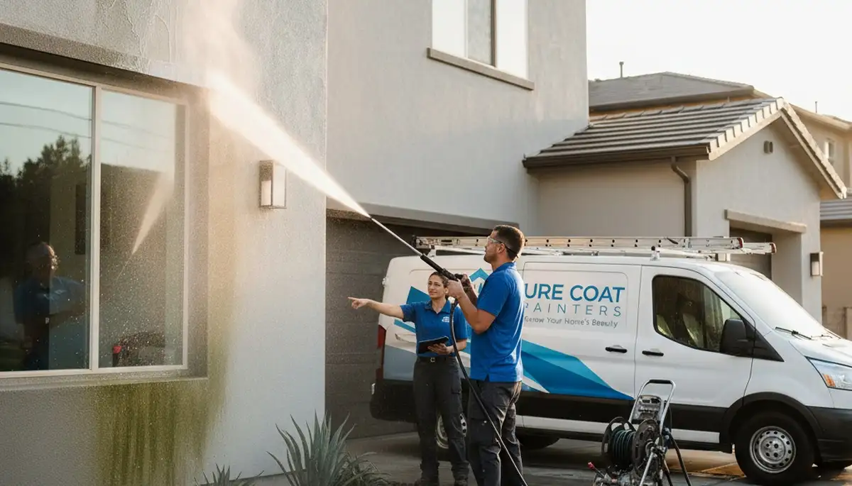Professional pressure cleaning for brick home exterior in Saint Louis, MO by expert house painters