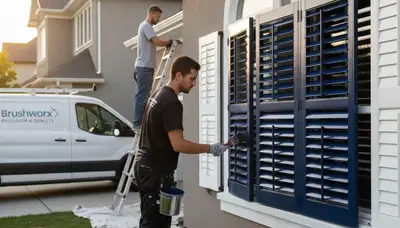 Professional shutter painting on a Saint Louis MO home exterior by local house painting experts