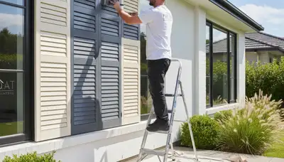 Professional painters refinishing exterior shutters in Saint Louis, MO for long-lasting curb appeal
