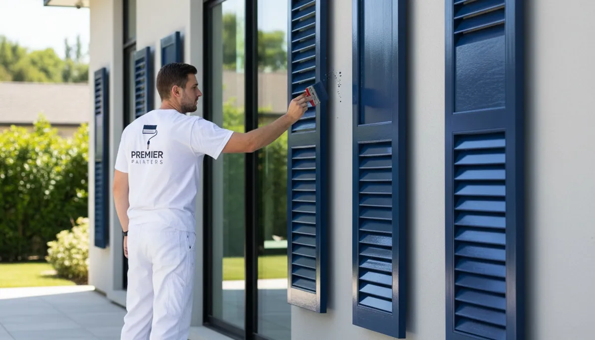 Professional shutter painting on a Saint Louis MO home exterior by expert house painters