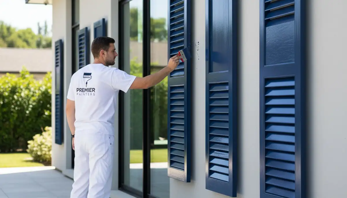 Professional shutter painting on a Saint Louis MO home exterior by expert house painters