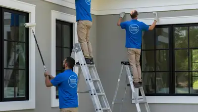 Professional trim and fascia painting on suburban home in Saint Louis, MO by expert house painters