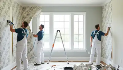 Professional wallpaper removal service in Saint Louis, MO preparing walls for fresh interior painting